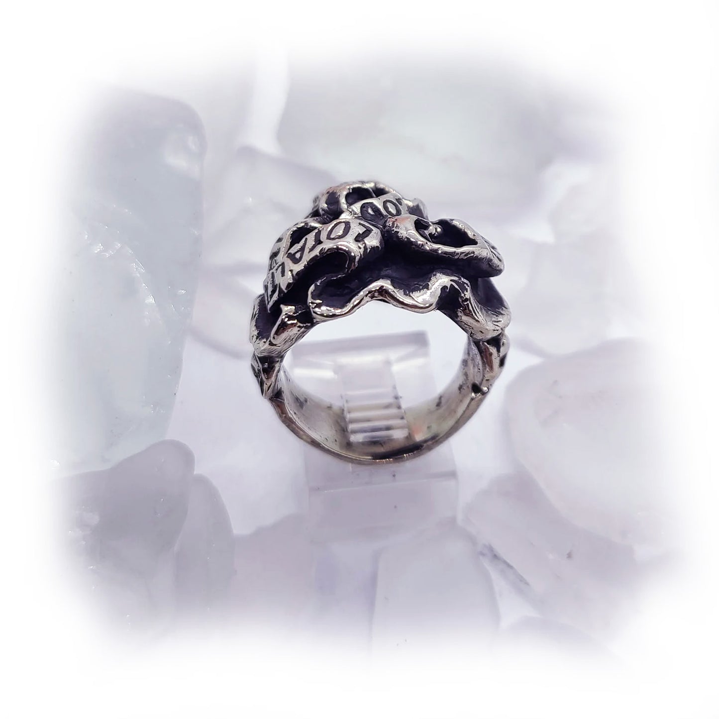Ribbon Skull ''Trust God 'Loyalty Til Death" Silver Ring