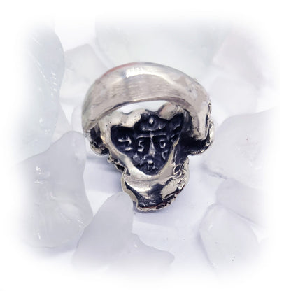 Ribbon Skull ''Trust God 'Loyalty Til Death" Silver Ring