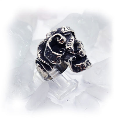 Ribbon Skull ''Trust God 'Loyalty Til Death" Silver Ring