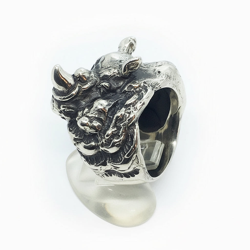 Rhino Sterling Silver Ring