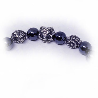 Rooster Birth Year Zodiac, Birth Months, Birth Month Flower Silver Hematite and Black Onyx Beads Bracelet