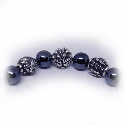 Rooster Birth Year Zodiac, Birth Months, Birth Month Flower Silver Hematite and Black Onyx Beads Bracelet
