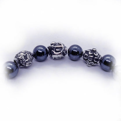 Rooster Birth Year Zodiac, Birth Months, Birth Month Flower Silver Hematite and Black Onyx Beads Bracelet