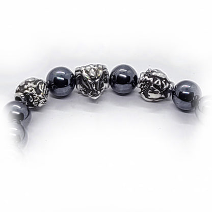 Rooster Birth Year Zodiac, Birth Months, Birth Month Flower Silver Hematite and Black Onyx Beads Bracelet