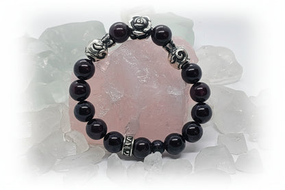 Rose and Pomegranates Silver Beads and Garnet Stone Beads Bracelet