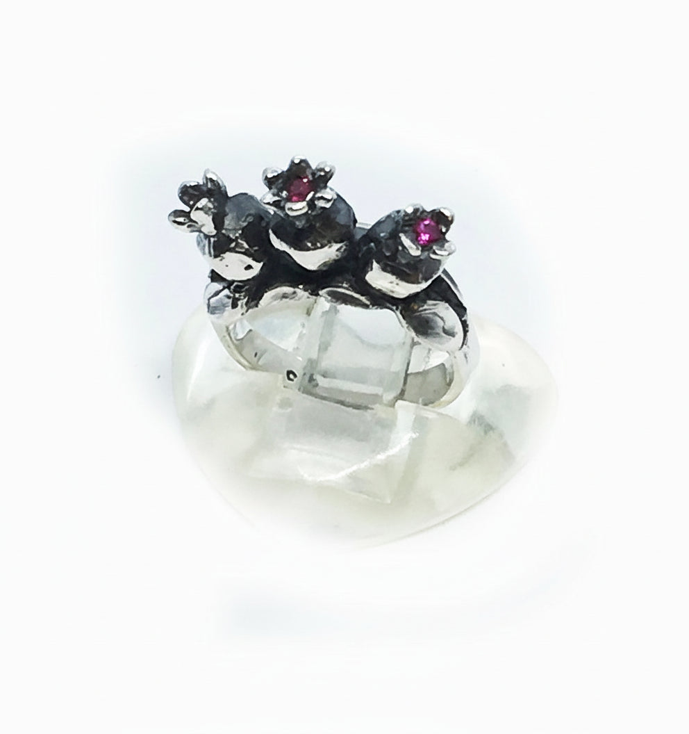 3 Pomegranate Sterling Silver Ring