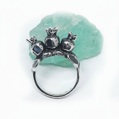 3 Pomegranate Sterling Silver Ring