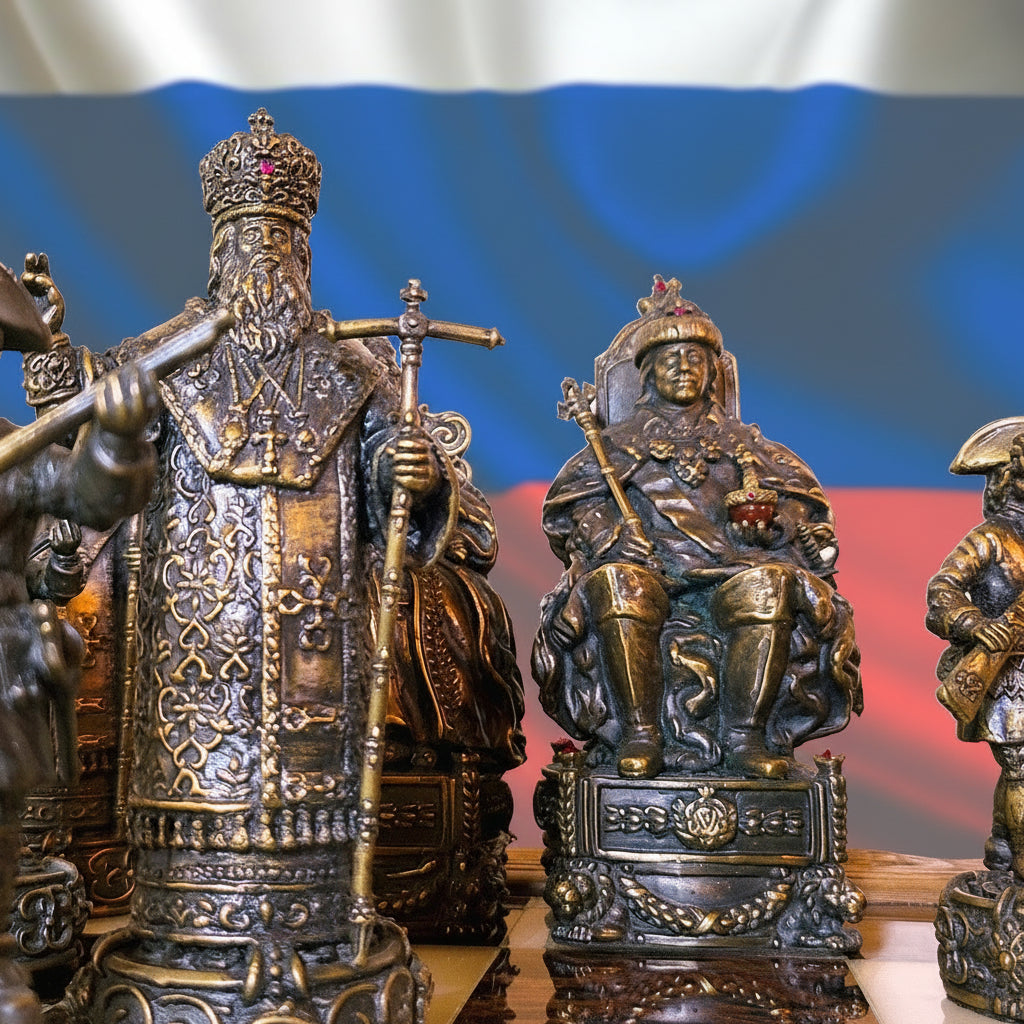 Russian Historical Sterling Silver Chess Set