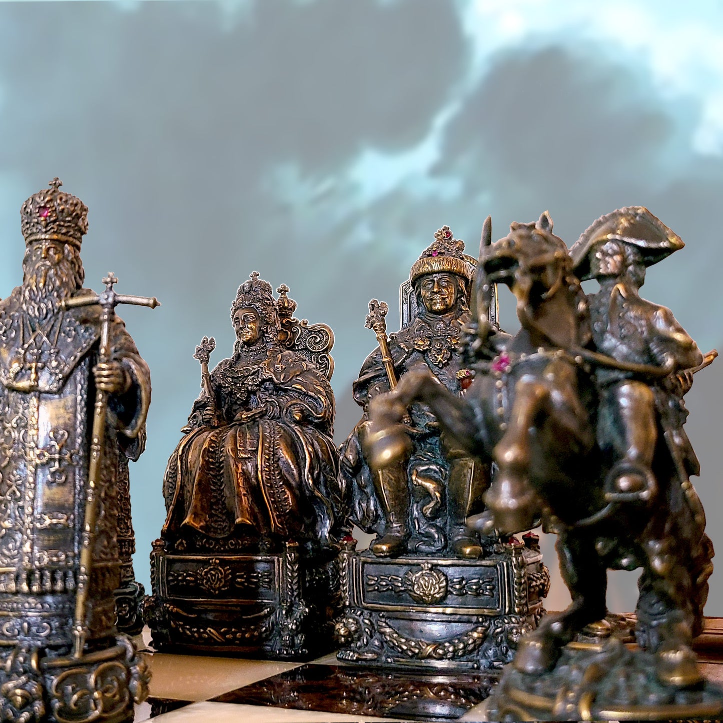 Russian Historical Sterling Silver Chess Set