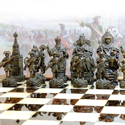 Russian Historical Sterling Silver Chess Set