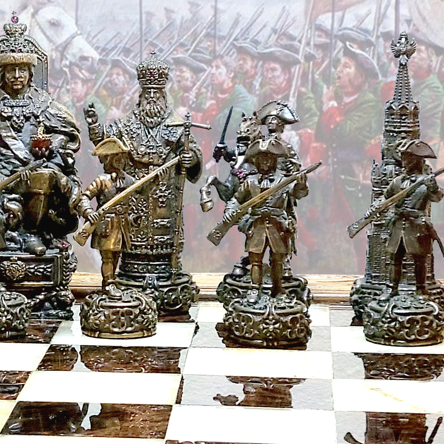 Russian Historical Sterling Silver Chess Set