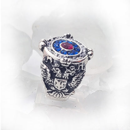 Russian Sterling Silver Ring with Flag Color CZ Stones