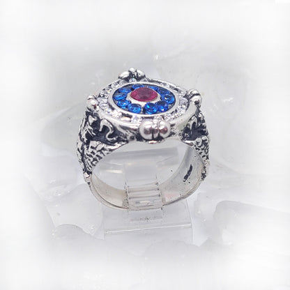 Russian Sterling Silver Ring with Flag Color CZ Stones