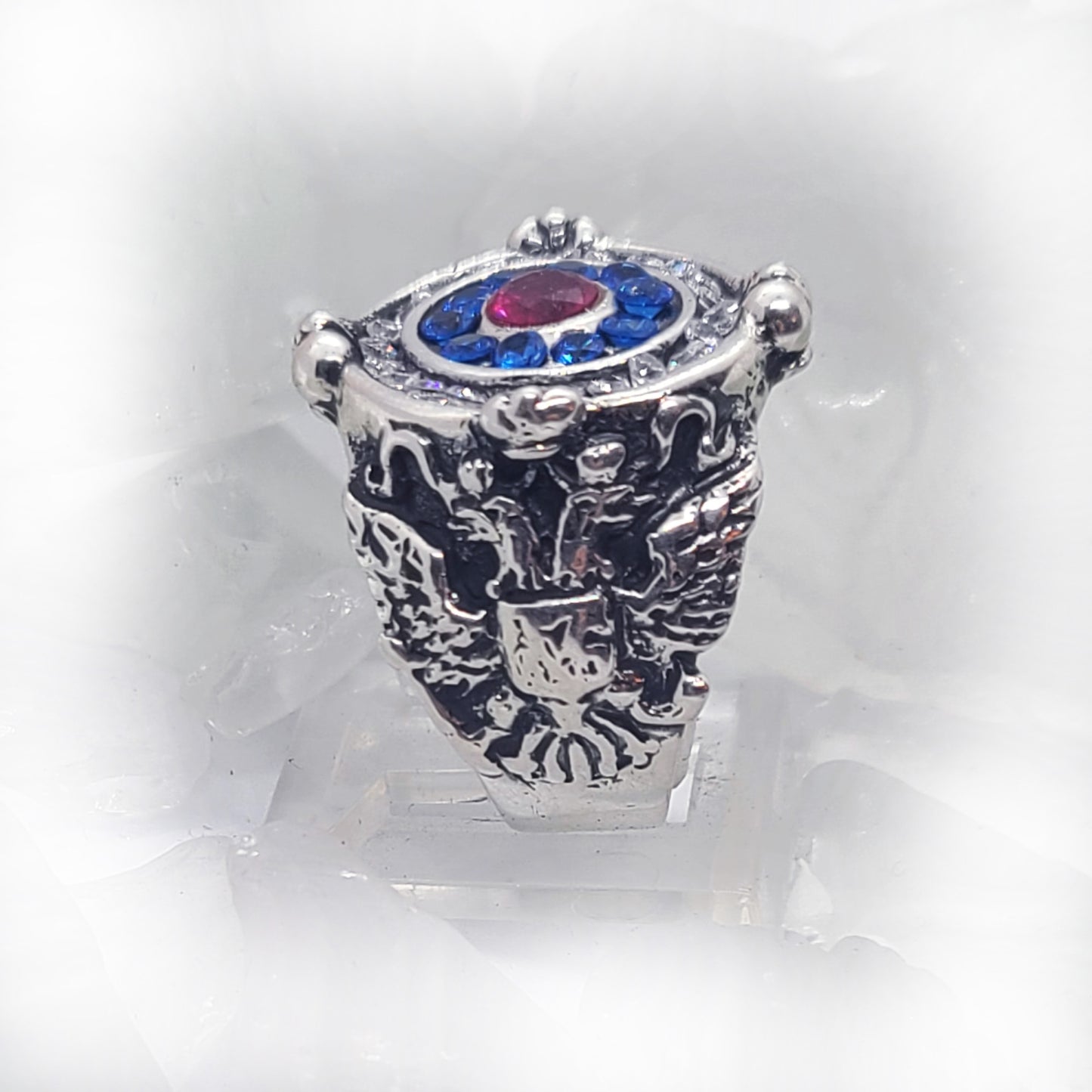 Russian Sterling Silver Ring with Flag Color CZ Stones