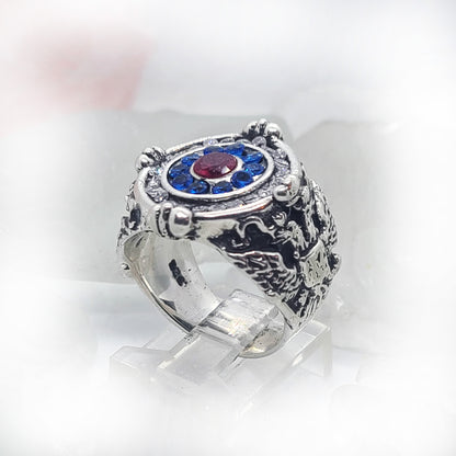 Russian Sterling Silver Ring with Flag Color CZ Stones