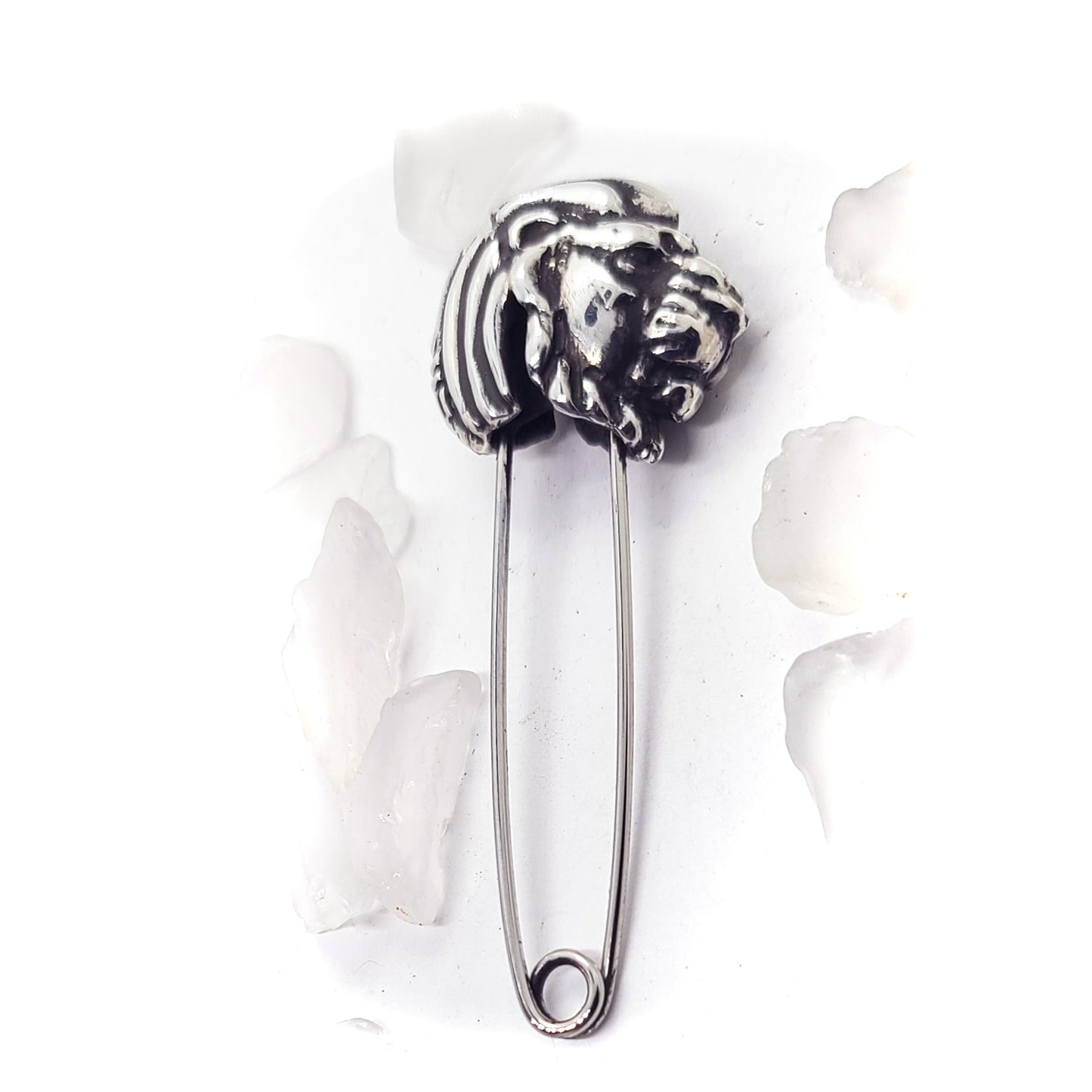 Safety Pin with Sterling Silver Lion Head