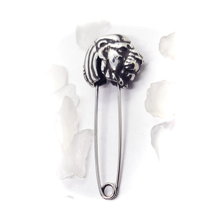 Safety Pin with Sterling Silver Lion Head