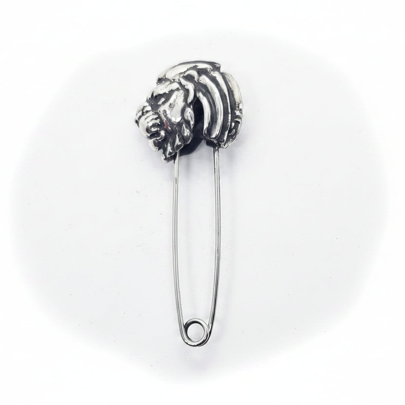 Safety Pin with Sterling Silver Lion Head
