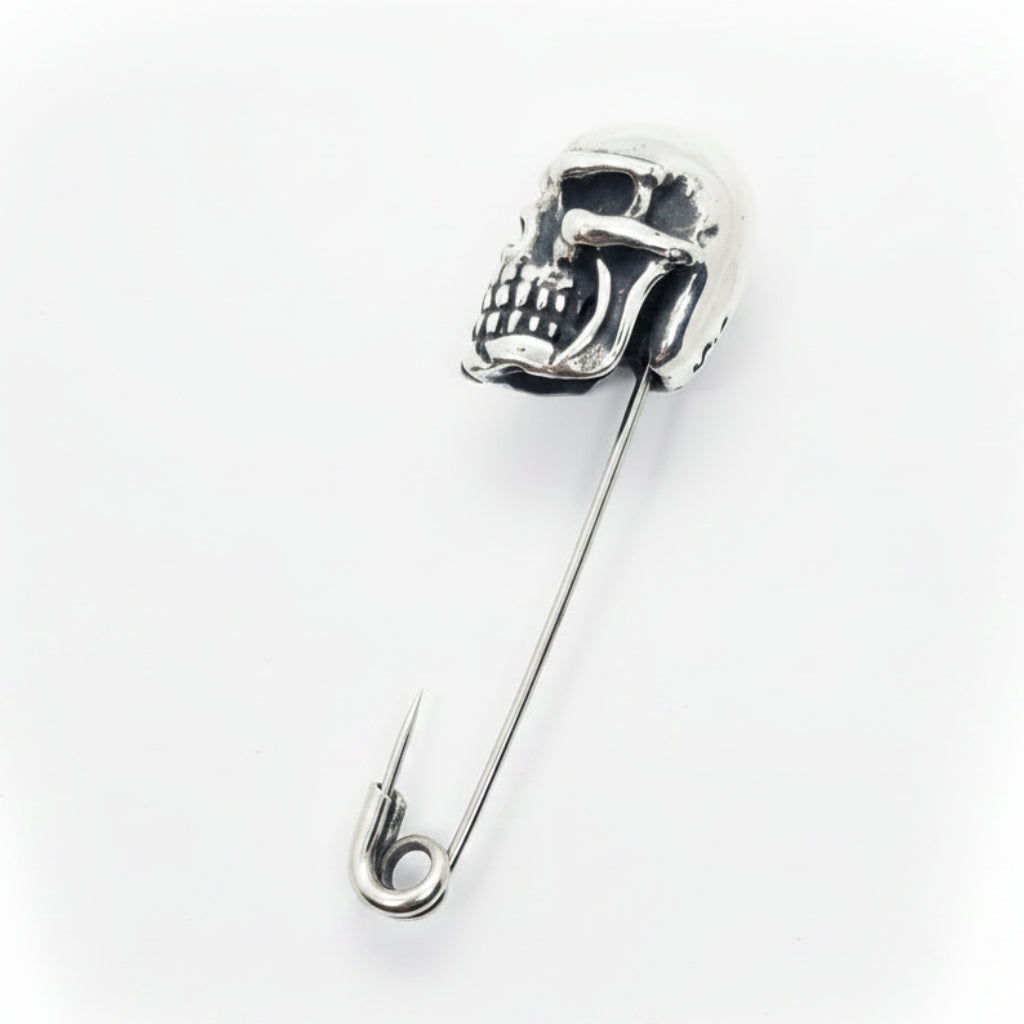 Safety Pin with Sterling Silver Skull Head