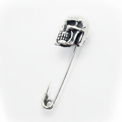 Safety Pin with Sterling Silver Skull Head