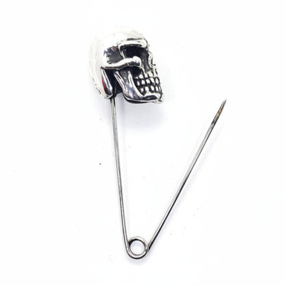 Safety Pin with Sterling Silver Skull Head