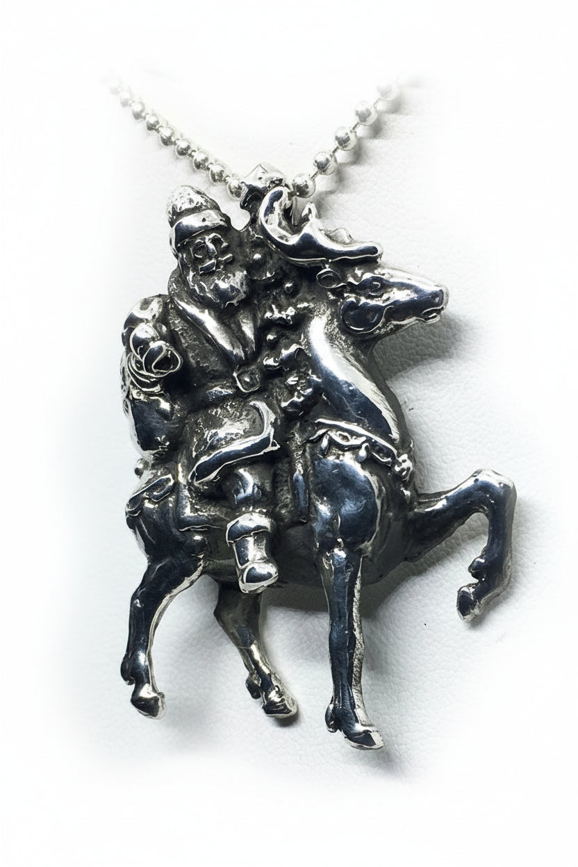 Santa Claus with Reindeer Silver Pendant