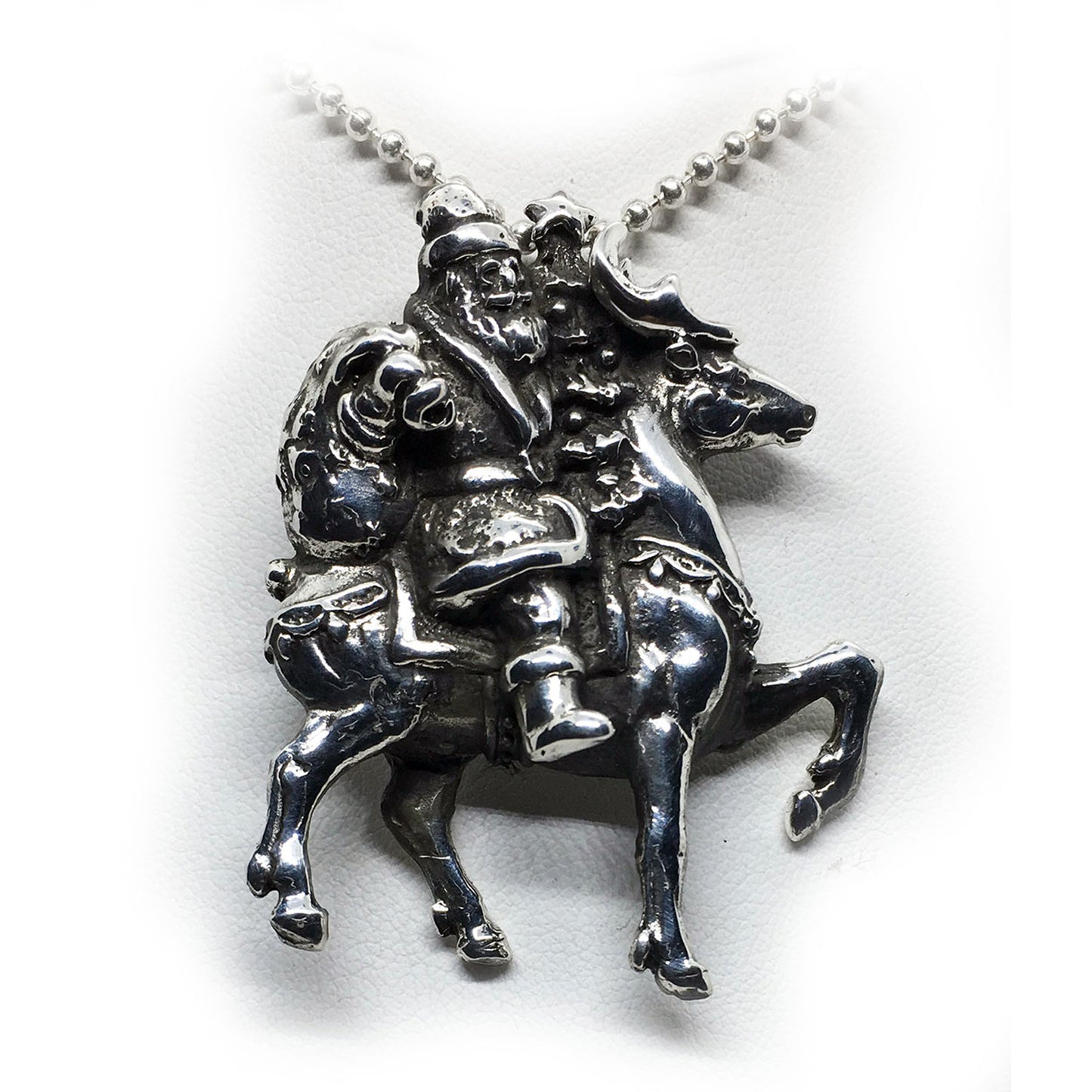 Santa Claus with Reindeer Silver Pendant