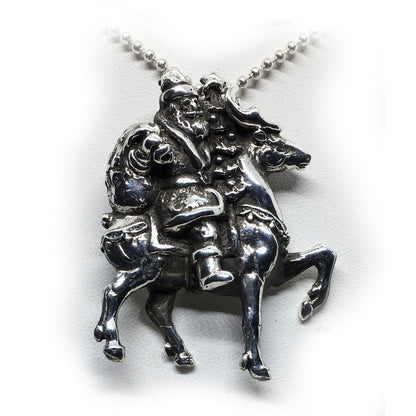 Santa Claus with Reindeer Silver Pendant