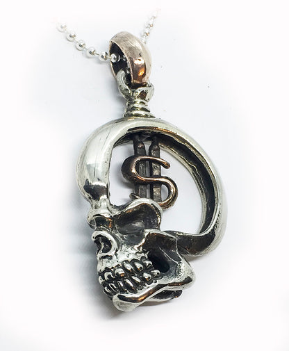 Skull Brain With $ Dollar Sign Sterling Silver Pendant