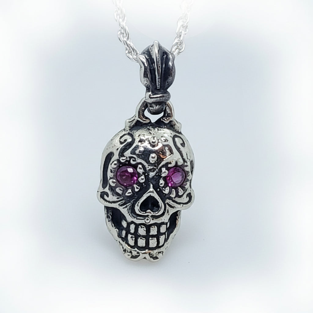 Sugar Skull with CZ Stones Sterling Silver Pendant