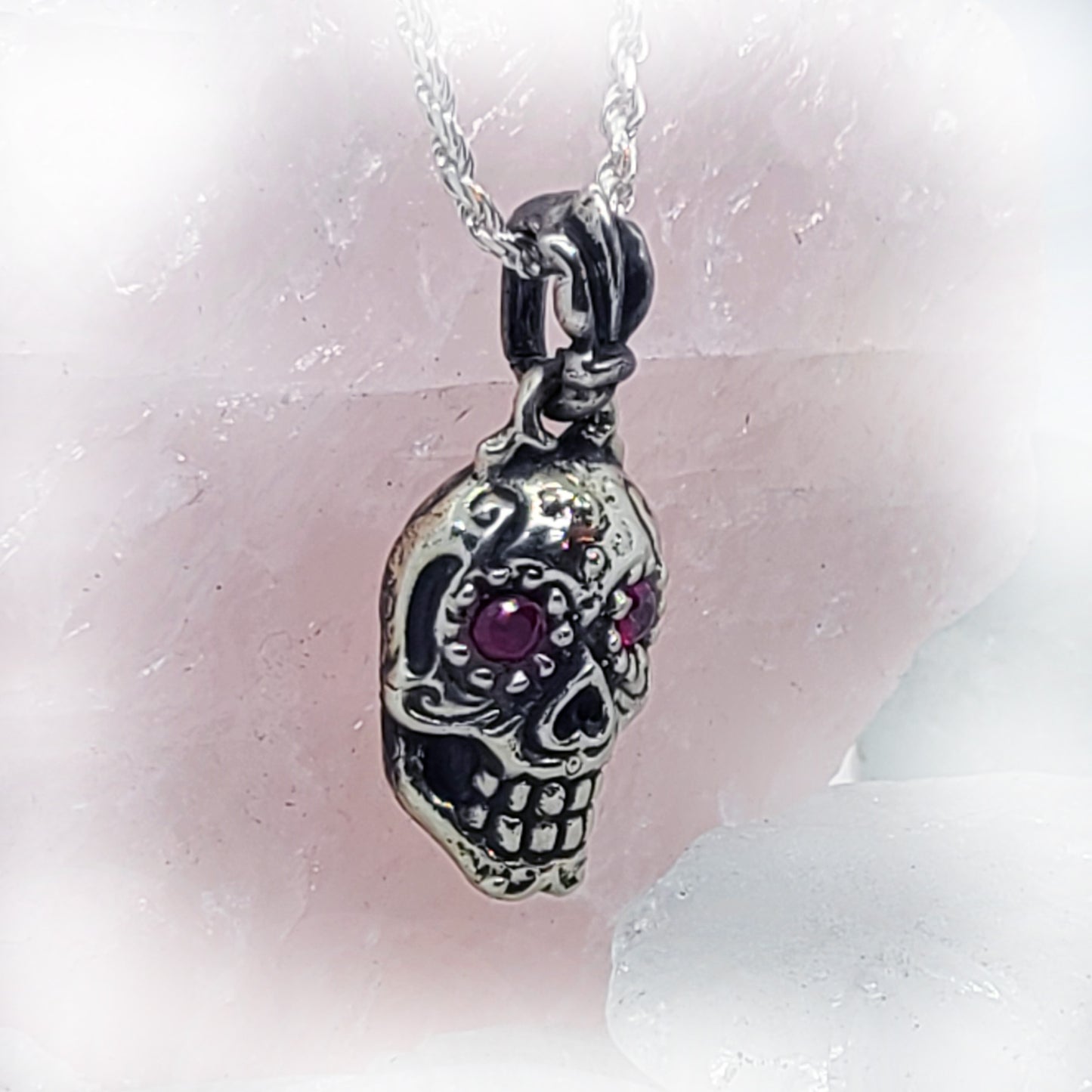 Sugar Skull with CZ Stones Sterling Silver Pendant