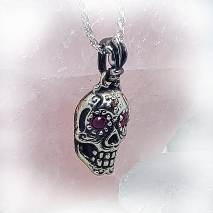Sugar Skull with CZ Stones Sterling Silver Pendant