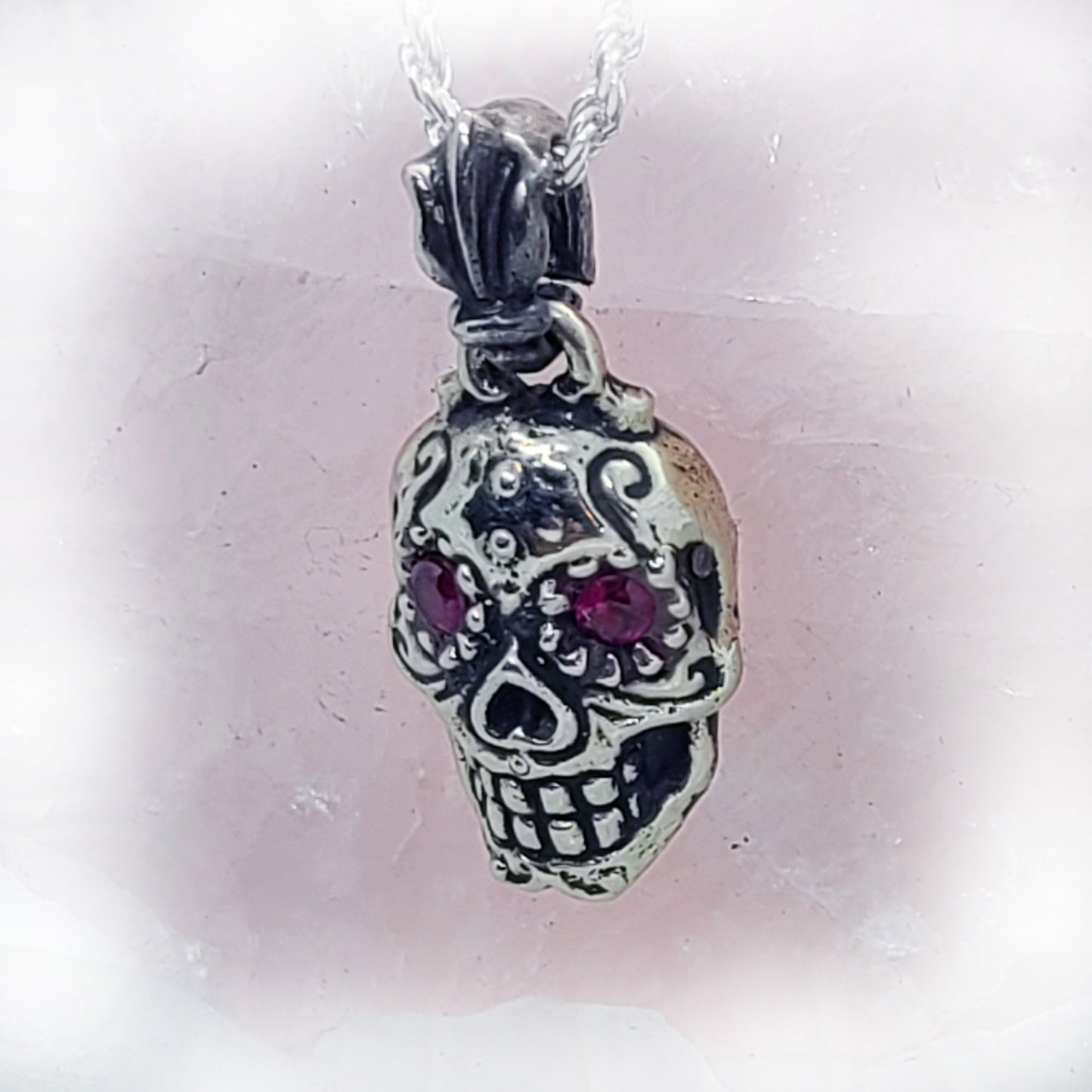 Sugar Skull with CZ Stones Sterling Silver Pendant