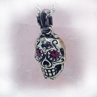 Sugar Skull with CZ Stones Sterling Silver Pendant