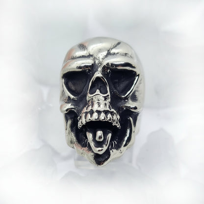 Skull with Tongue Ring Sterling Silver Ring