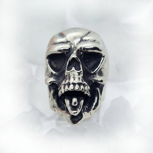 Skull with Tongue Ring Sterling Silver Ring