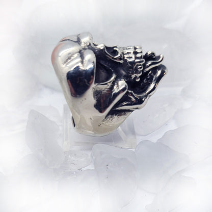 Skull with Tongue Ring Sterling Silver Ring