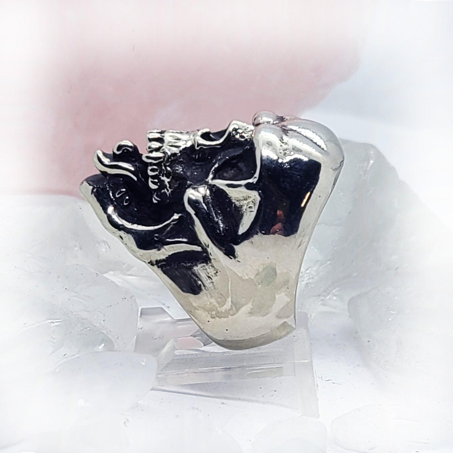 Skull with Tongue Ring Sterling Silver Ring