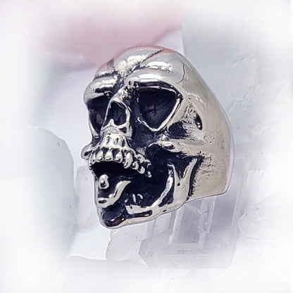 Skull with Tongue Ring Sterling Silver Ring