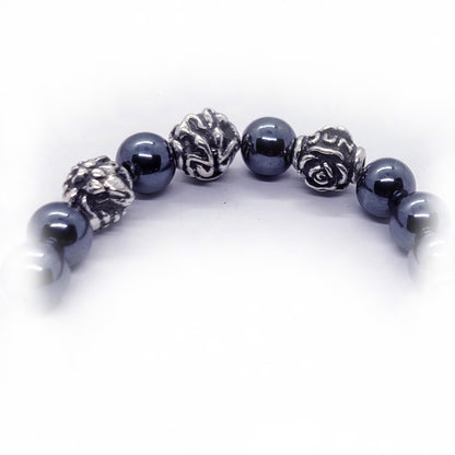 Sheep Birth Year Zodiac, Birth Months, Birth Month Flower Silver Hematite and Black Onyx Beads Bracelet
