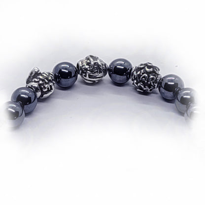 Sheep Birth Year Zodiac, Birth Months, Birth Month Flower Silver Hematite and Black Onyx Beads Bracelet