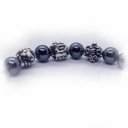 Sheep Birth Year Zodiac, Birth Months, Birth Month Flower Silver Hematite and Black Onyx Beads Bracelet