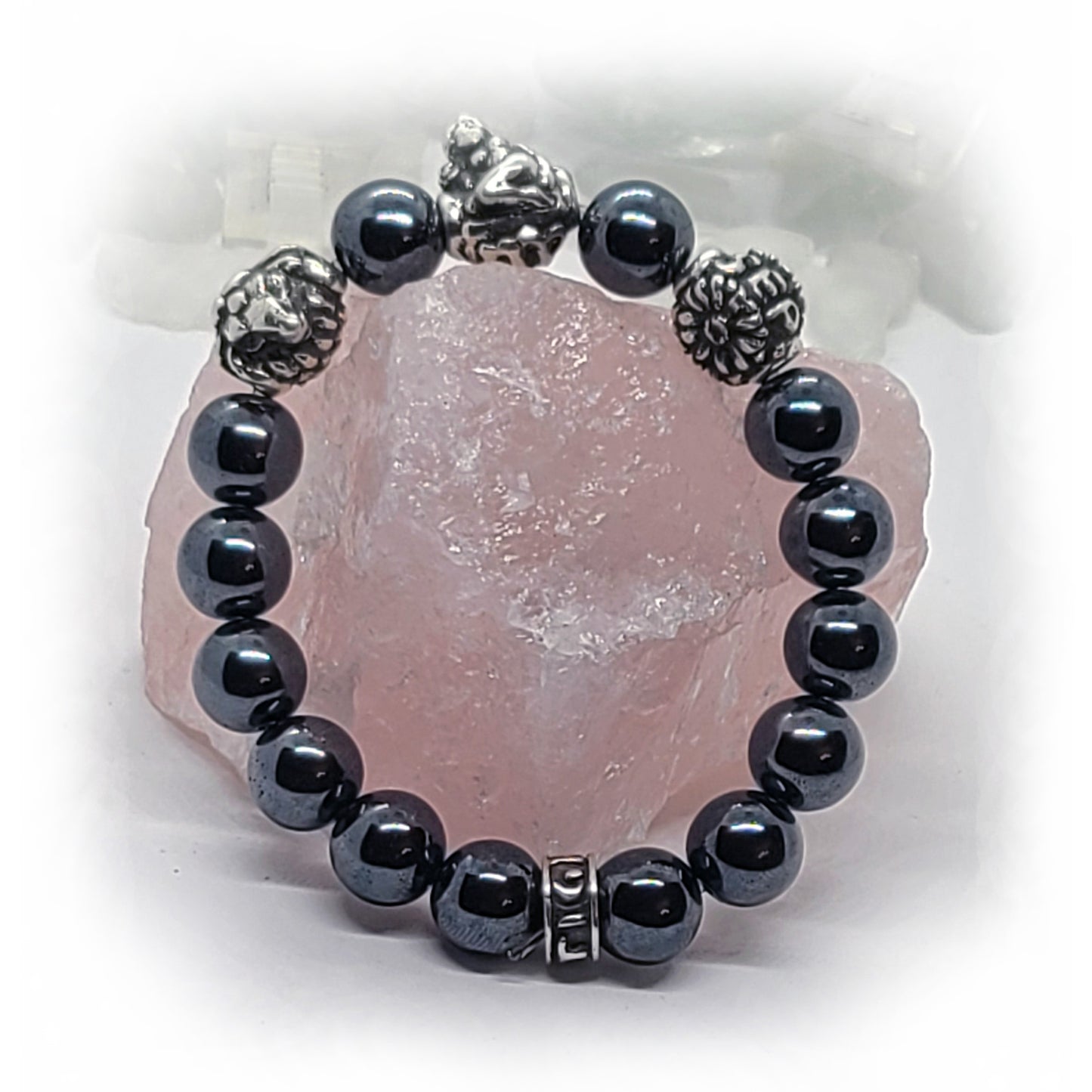 Sheep Birth Year Zodiac, Birth Months, Birth Month Flower Silver Hematite and Black Onyx Beads Bracelet