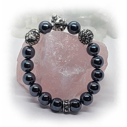 Sheep Birth Year Zodiac, Birth Months, Birth Month Flower Silver Hematite and Black Onyx Beads Bracelet
