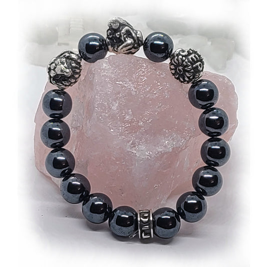 Sheep Birth Year Zodiac, Birth Months, Birth Month Flower Silver Hematite and Black Onyx Beads Bracelet