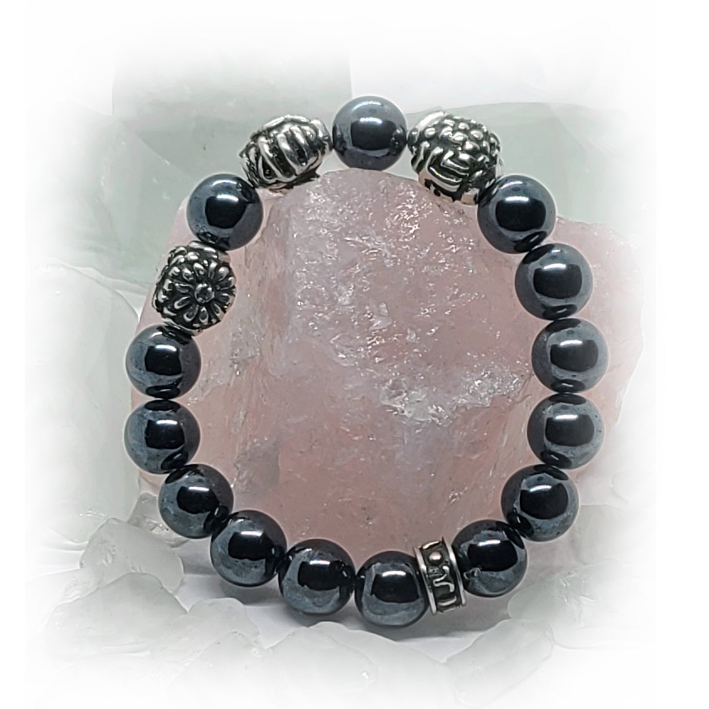 Sheep Birth Year Zodiac, Birth Months, Birth Month Flower Silver Hematite and Black Onyx Beads Bracelet