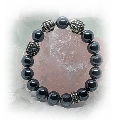 Sheep Birth Year Zodiac, Birth Months, Birth Month Flower Silver Hematite and Black Onyx Beads Bracelet