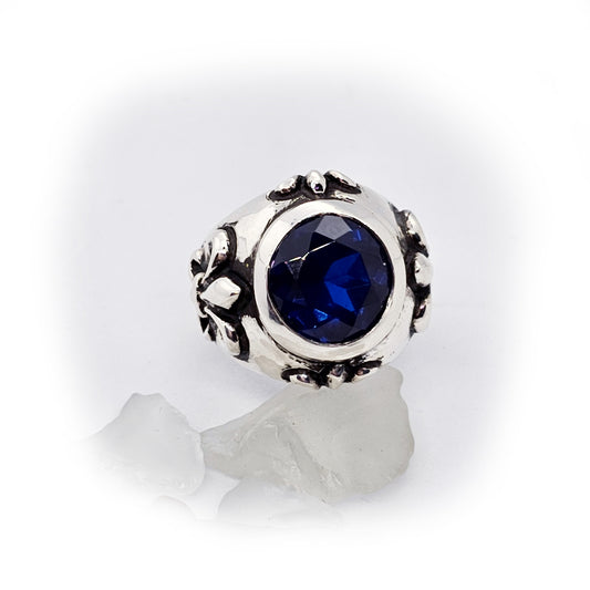 Sterling Silver Ring With CZ Round Bluestone