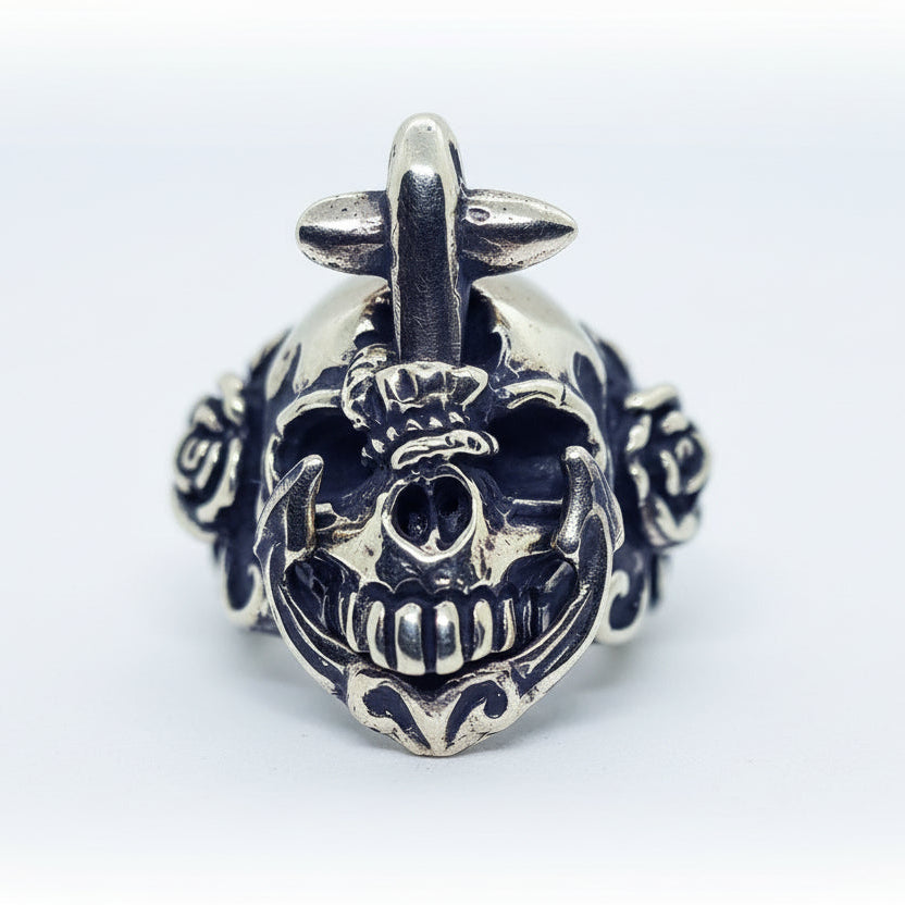 Skull with Anger Sterling Silver and Bronze Combination Ring
