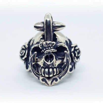 Skull with Anger Sterling Silver and Bronze Combination Ring